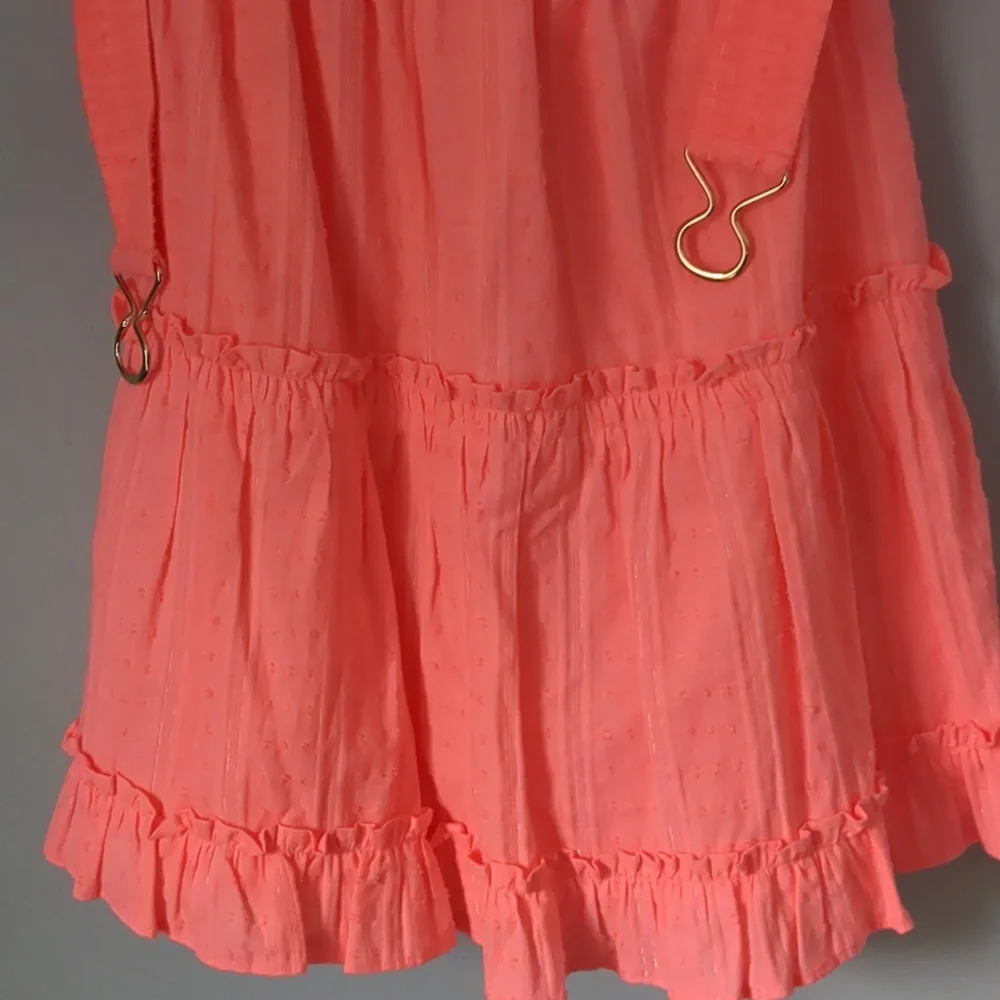 Lilly Pulitzer Louisa Dress Papaya Punch Metallic Stripe Cotton Belted-Size M - Picture 5 of 7